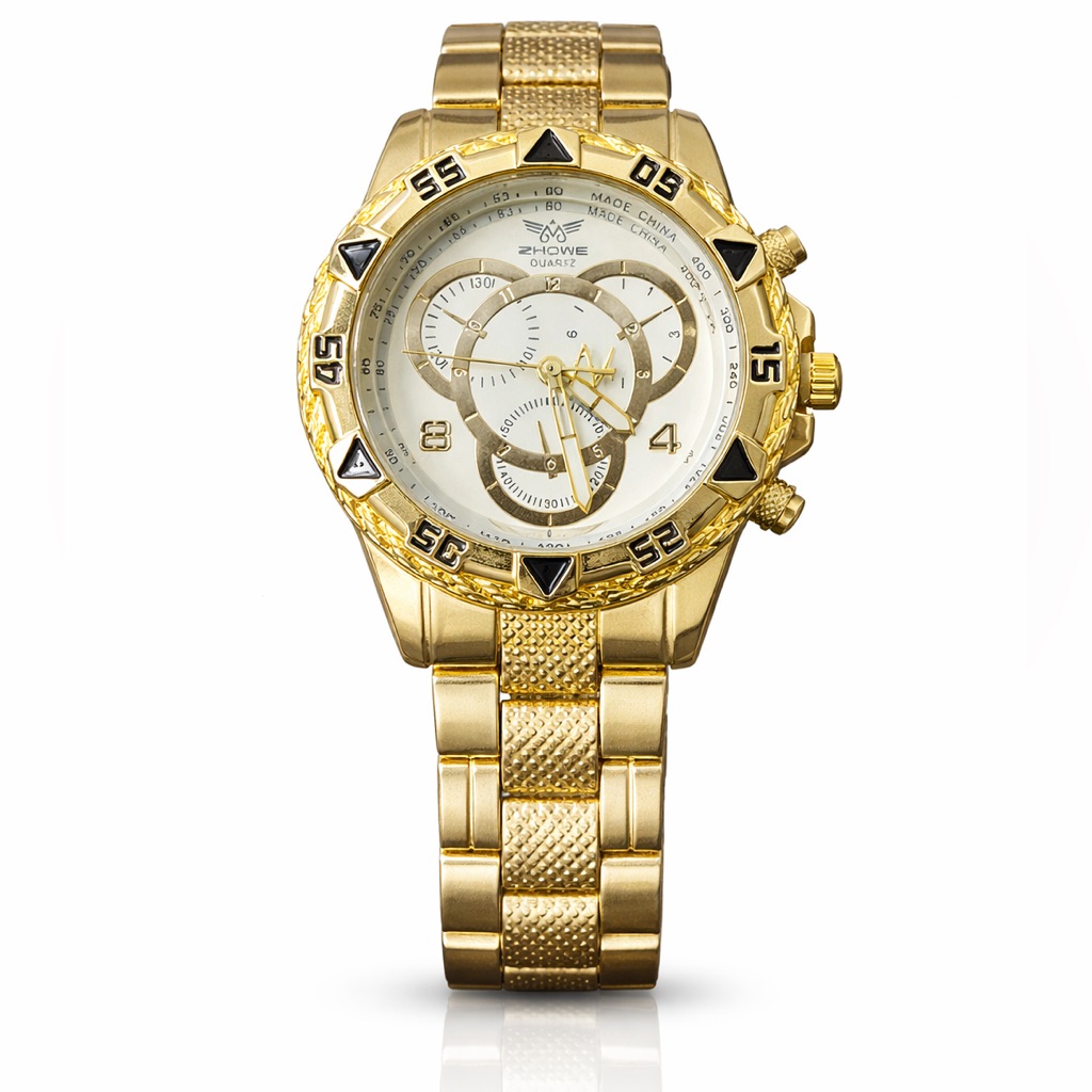 Gold Chronograph Watch With Silver Accents Gold Chronograph Watch With Silver Accents